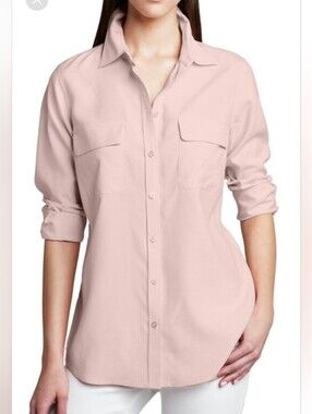 Go Silk 100% Silk Pink Salmon Utily Button-Up Shirt PM